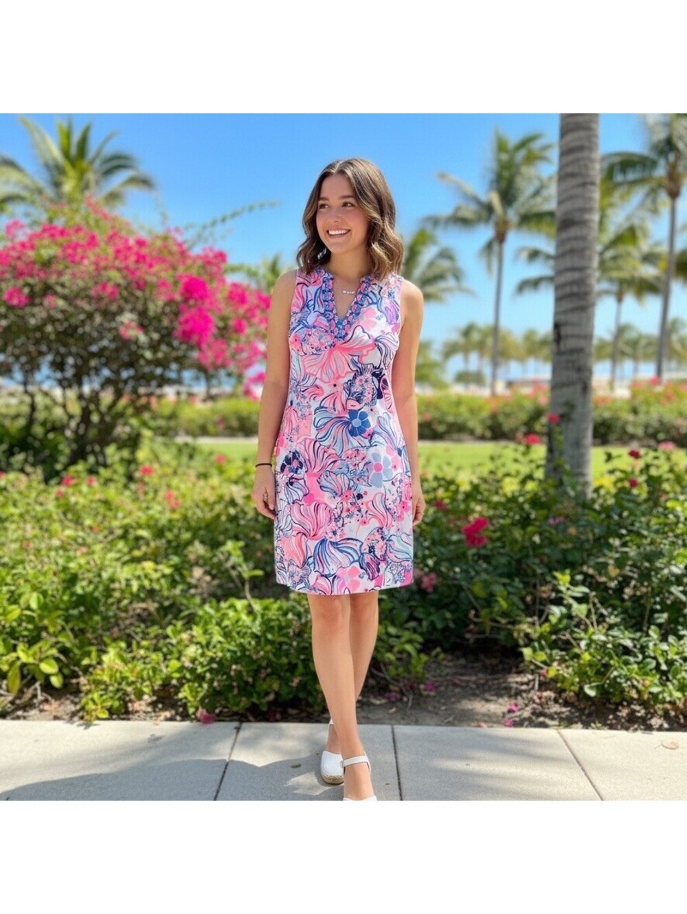 NWOT Lilly Pulitzer Size XXS Vibrant Pink and Blue Camari Shift Dress